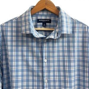Mizzen Main Men’s Button Down Shirt Size Large Blue White Striped Long Sleeve